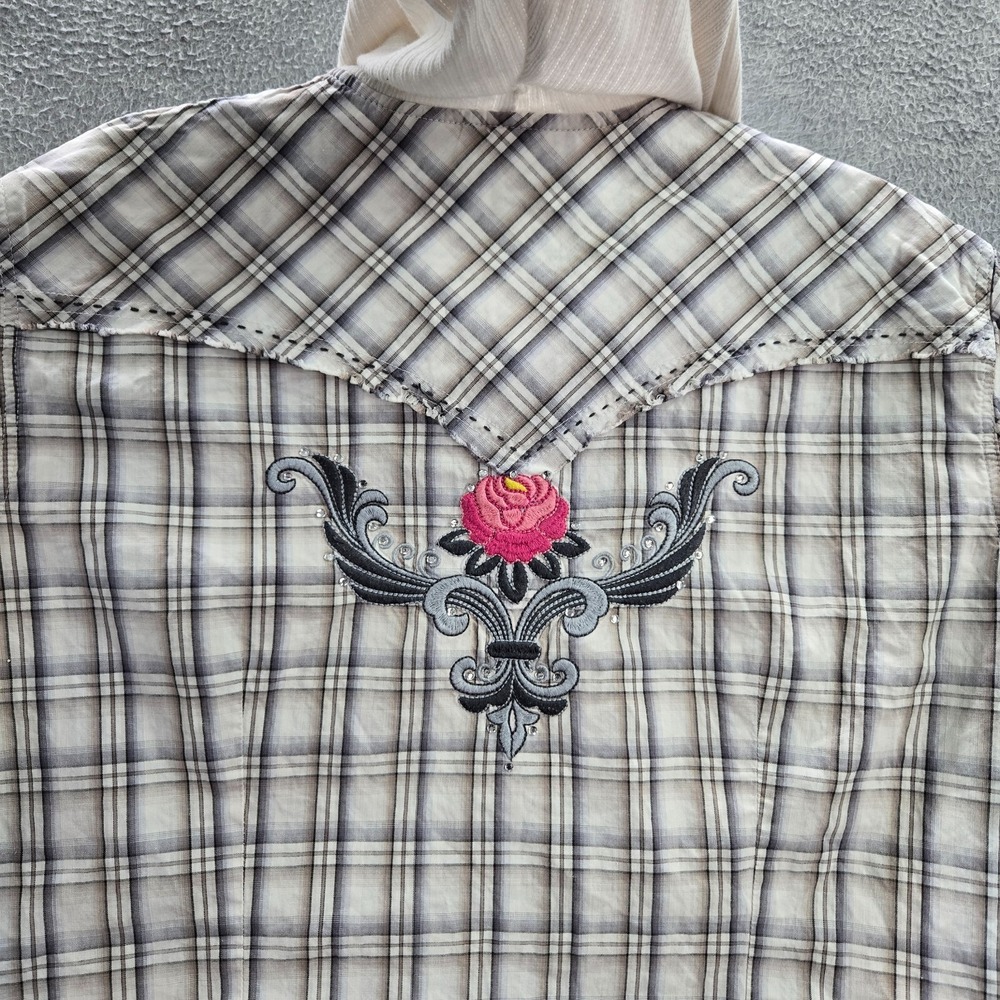 Panhandle Slim Women Top Large Beige Floral Button Up Embroidered Western Hooded - Picture 8 of 8